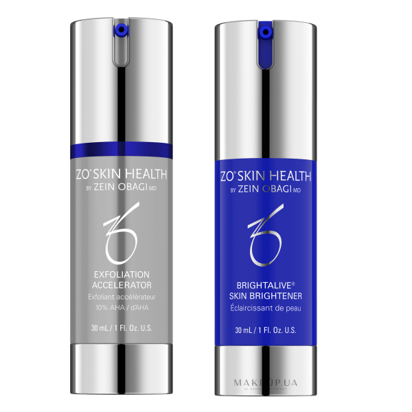 EXFOLIATION ACCELERATOR 10% AHA + BRIGHTALIVE SKIN BRIGHTENER Набор: средство для активного отшелушивания + крем для выравнивания тона кожи ZO Skin Health by Zein Obagi